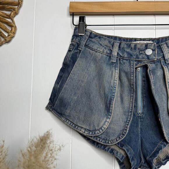 Free People shorts 25 denim high rise boho cotton jeans - Picture 4 of 8